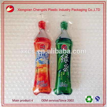 ice tea plastic drinking bags,green tea bottle shape soft drinks bags