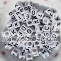 Acrylic Square White Face and Black Letter Big Diameter Hole Beads