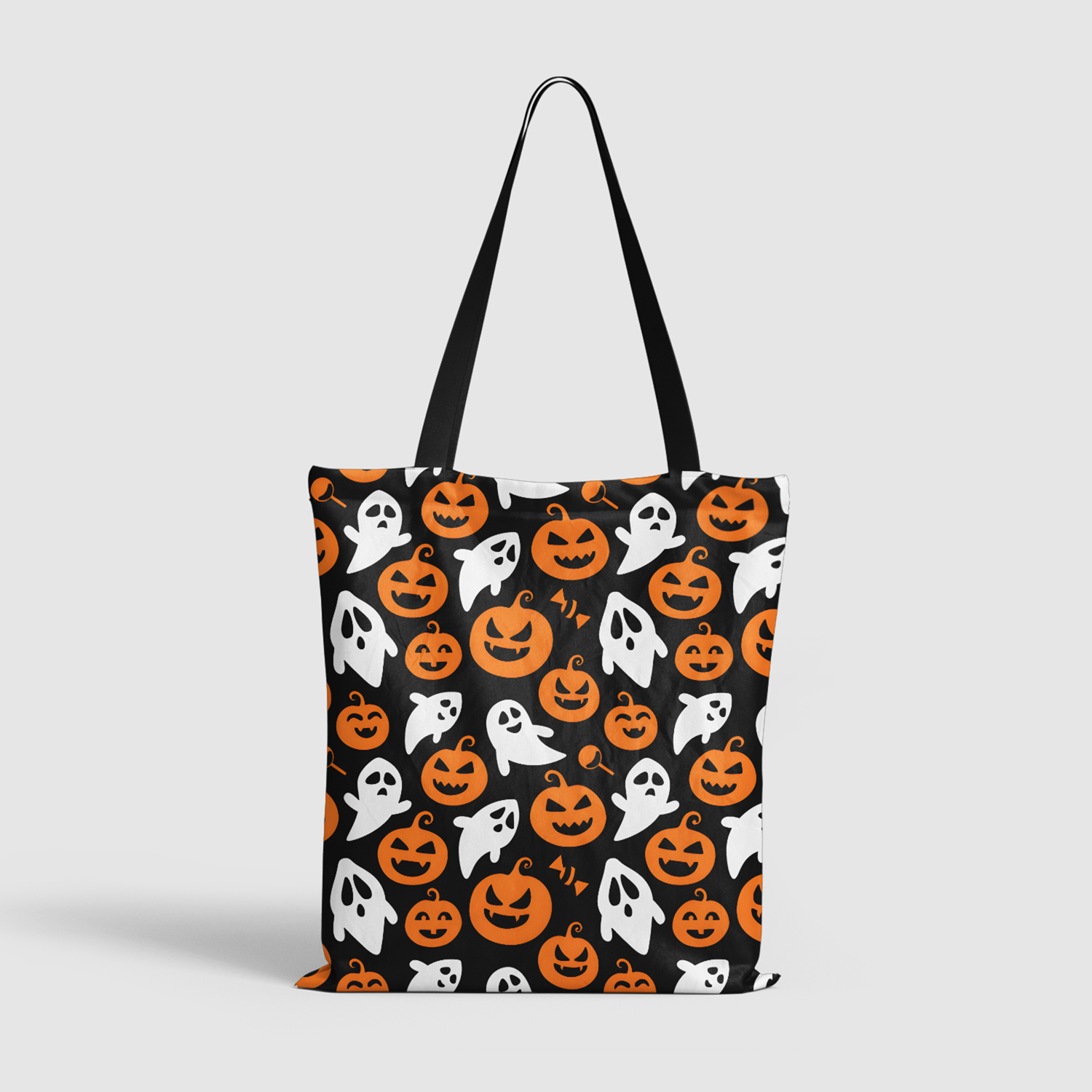 Orange Pumpkin White Ghost Canvas Tote Bag