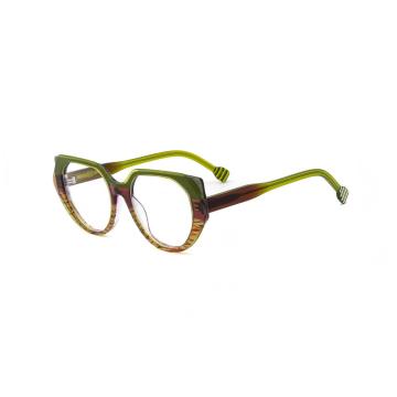 Mixed Gradient Layered Acetate Round Cat-Eye Optical Frames