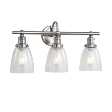 Modern Bathroom Wall Sconce: Brushed Nickel 3 Lights Vanity Fixture with Clear Bell Glass Shade