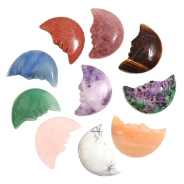 Natural Gemstone Hand Carved Moon Face Quartz Crystal for Home Decor