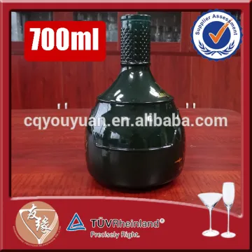 Cork Opening Green Color 700ml Fancy Glass Liquor Bottle