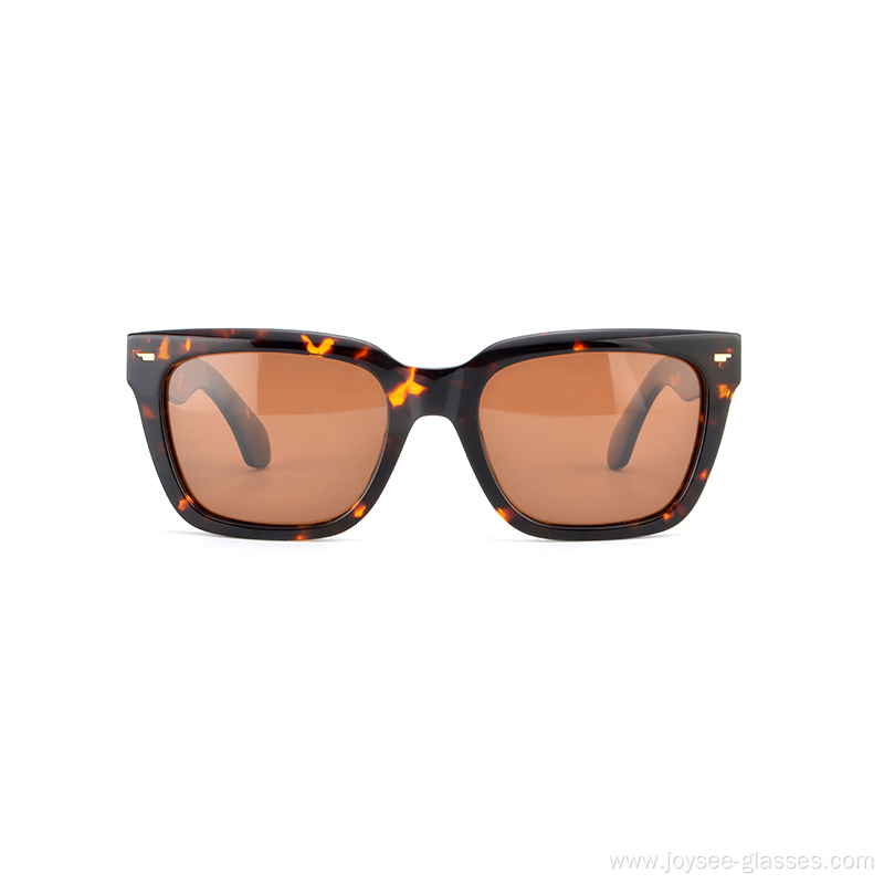 Trendy Unisex Full Rim Square Stripe Gray Tortoise Top Quality Acetate Sunglasses