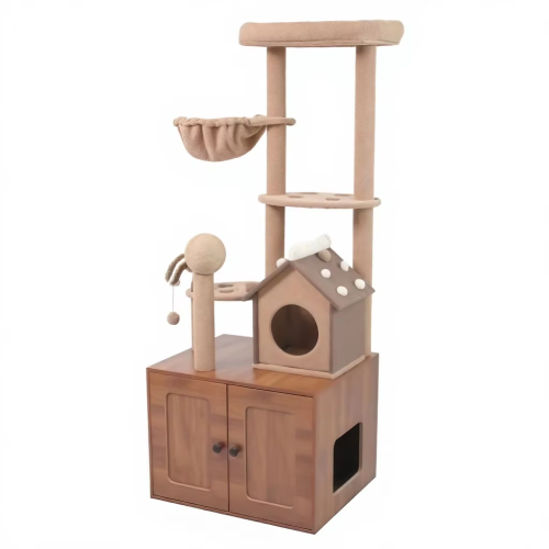 Artificial Wood Eco-friendly Classic Cat Tree Modern Indoor Scratching Tower Pet Furniture Durable Stylish Cat Climbing Solution