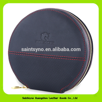 Round shape leather holder Personalized PU leather cd case with zipper 1507