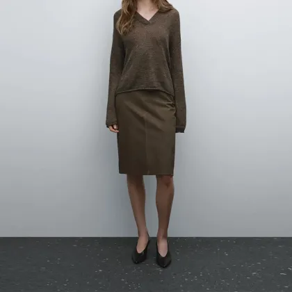 Women's 100% linen polo shirt collar knit sweater