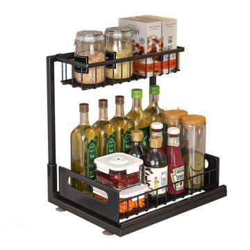 2 Tier Pull Out Under Sink Storage Organizer for Kitchen and Bathroom Cabinets