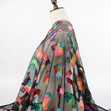Hot sales 3D laser embroidery on mesh multicolor fabric