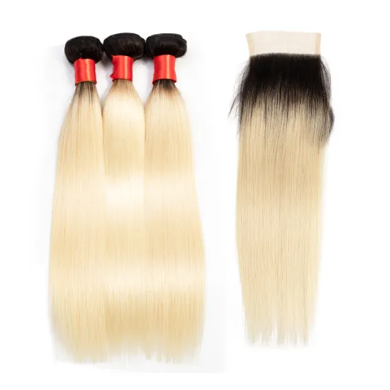 Wholesale Vendors 1B 613 Ombre Honey Blonde Brazilian Virgin Hair Bundles With Frontal Closure