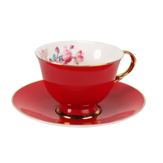 Handcrafted Turkish Porcelain Red Coffee Cup and Saucer: A Touch of Elegance