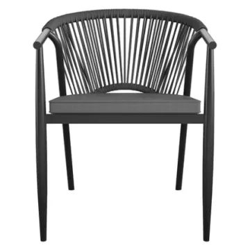 Black Aluminum Frame Rope Woven Patio Dining Chairs - All Weather Garden Furniture