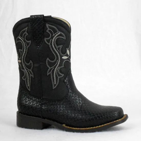 Fashion Comfortable Black Rubber Outsole Good Quality Outdoor Wholesale Leather Outdoor Cowboy Boots for Chlidren