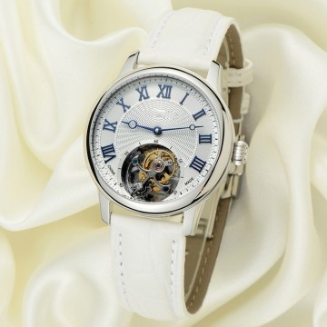 High End Genuine Leather Band Lady Real Tourbillon Wrist Watch