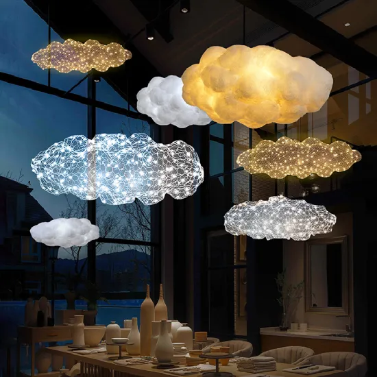 Creative Indoor Lighting: White Floating Cloud LED Chandeliers & Pendant Lights in Hotel and Mall Designs