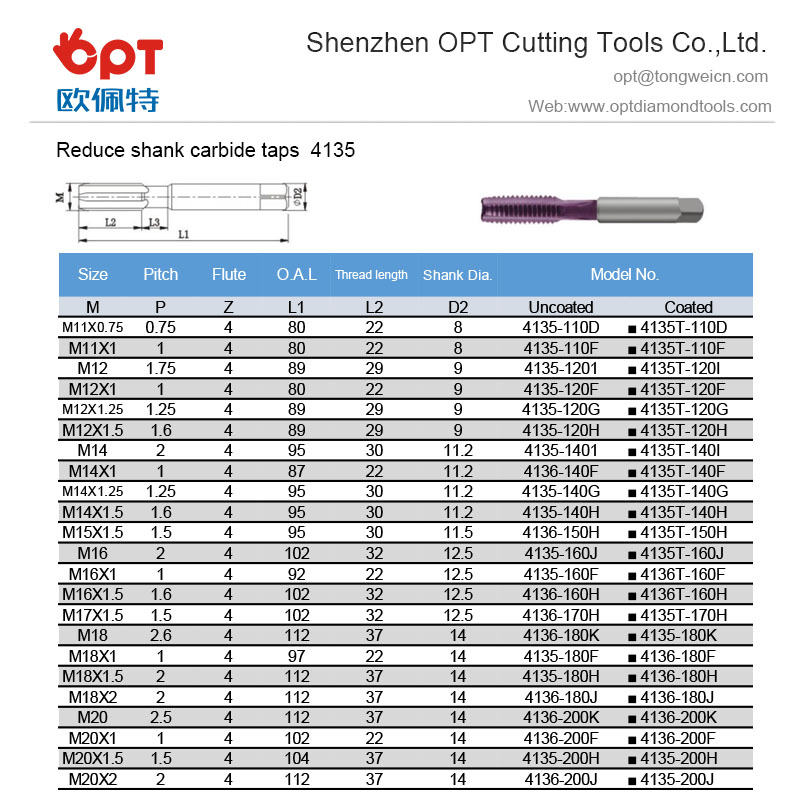 Reduce shank carbide taps  4135-