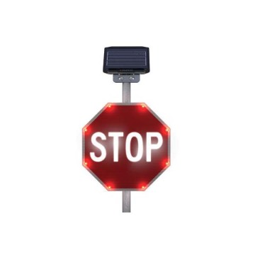 Solar-Powered LED Road Traffic Sign Board - 30W Stop Sign with Holder