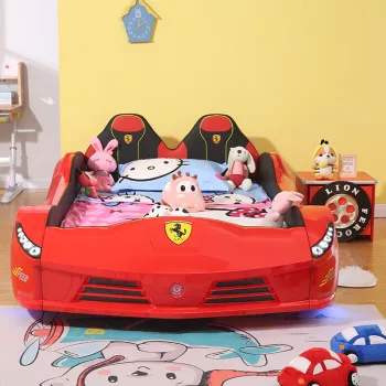 Luxury Sports Race Car Bed with LED Lights for Children's Bedrooms