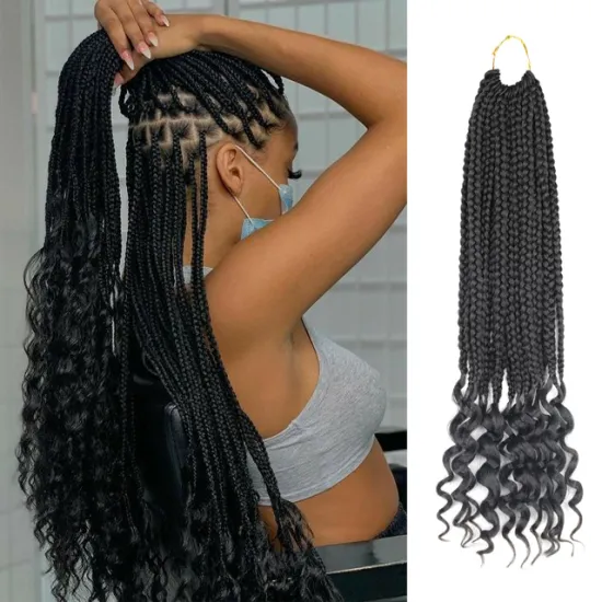 Goddess Senegalese Twist Crochet Hair with Curly Ends Wavy Box Braids Ombre Crochet Box Braids Hair Extensions