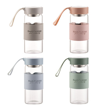 Portable High Borosilicate Glass Water Bottle with Silicone Sleeve and Hand Rope