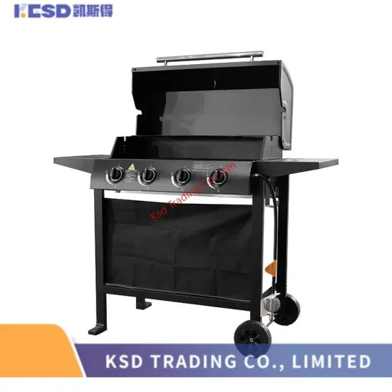 Commercial 3 Burners Gas Grill Propane Gas BBQ Grill Trolley Gas Barbecue Grill Outdoor Cooking