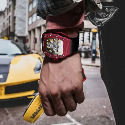 Men's Sports Waterproof Automatic Mechanical Skeleton Square Watch