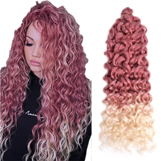 24''125g Cheap Deep Wave Twist Ocean Water Wave Blonde Hawaii Curl Synthetic Braiding Hair Extensions Crochet Hair Attachment