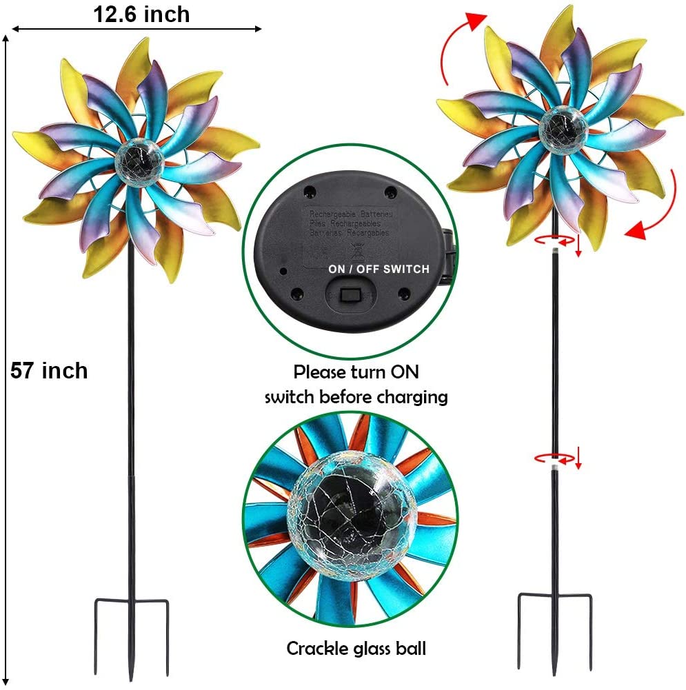 Solarwindspinner mit Metallgartenpfahl