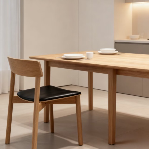 Leather Upholstered Comfortable Solid Wood Dining Chairs