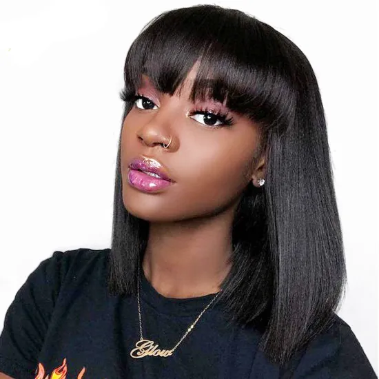 Brazilian Hair HD Lace Wig Closure Human Hair Lace Front Wig Malaysian Machine Made Short Bob Lace Frontal Wigs with Bangs