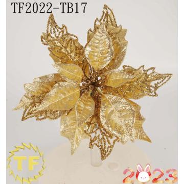 10" Gold Glitter metallic Poinsettia Christmas Clip on