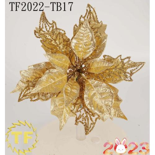 10 "Gold Glitter Metallic Poinsettia Christmas Clipe