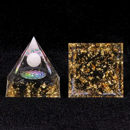 Black Obsidian Sphere Raw Black Obsidian Base Gold 60MM Pyramid Ornament