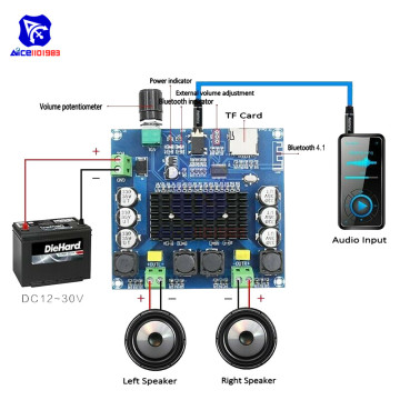 diymore TPA3116 Bluetooth 4.1/ Bluetooth 5.0 Digital Power Amplifier Board 50Wx2/100Wx2 Audio Stereo Amplifier Module DC 12 -30V