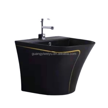 Ceramic Rectangular Black Wall-Hung Basin Bowl for European Bathrooms