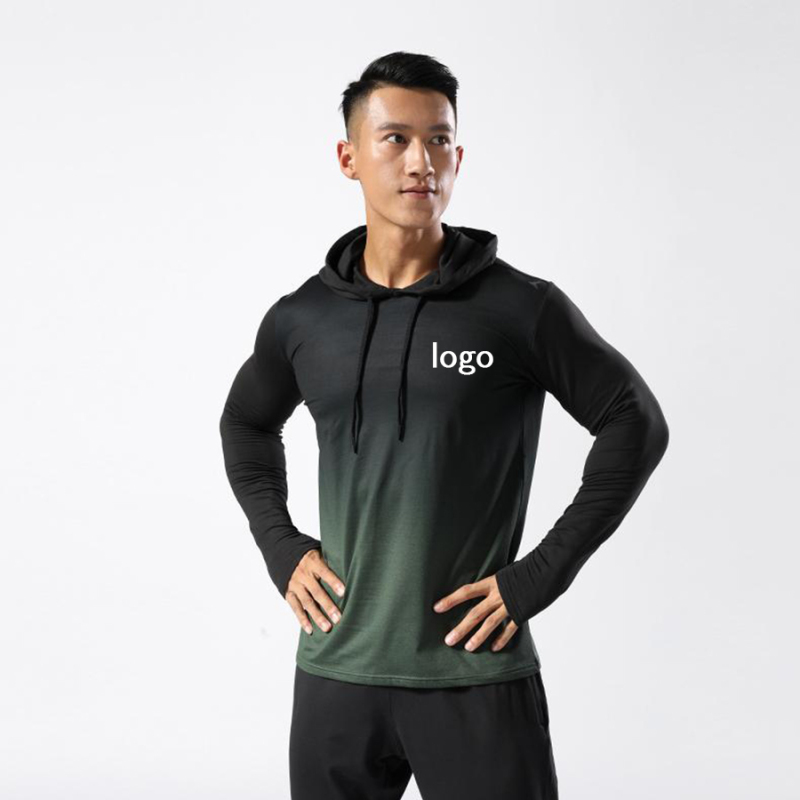Mens Gradient Thermal Hoodie Pullover Long shirt