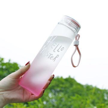 Gradient Color Frosted Glass BPA-Free Portable Water Bottle for Travel