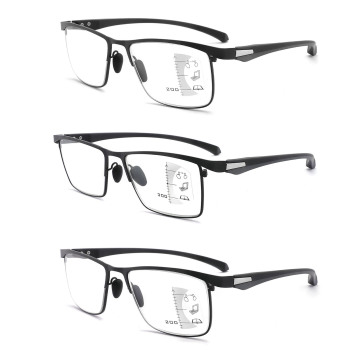 Vintage Presbyopia Eyewear: 12807 Trendy Progressive Multifocal Reading Glasses for Both Men and Women with Retro Half Frame Design