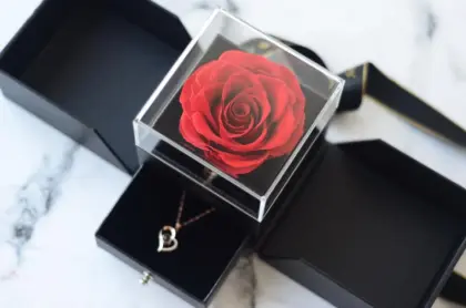 Custom Acrylic Eternal Rose Ring Flower Box with Drawer