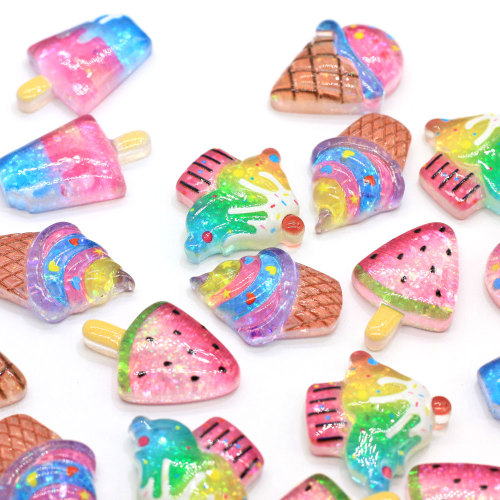 Glitter Colorful Fruit Flat Back Resin Cabochon Candy Watermelon Ice Cream Scrapbooking Crafts DIY Phone Deco Parts Accessories