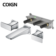 single handle wall mount faucet Brass Two Handle Widespread Bathroom Faucets Supplier