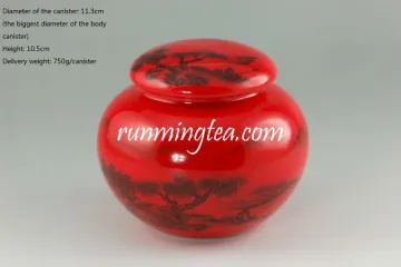 Chinese Landscape painting red glazed tea/coffee canister