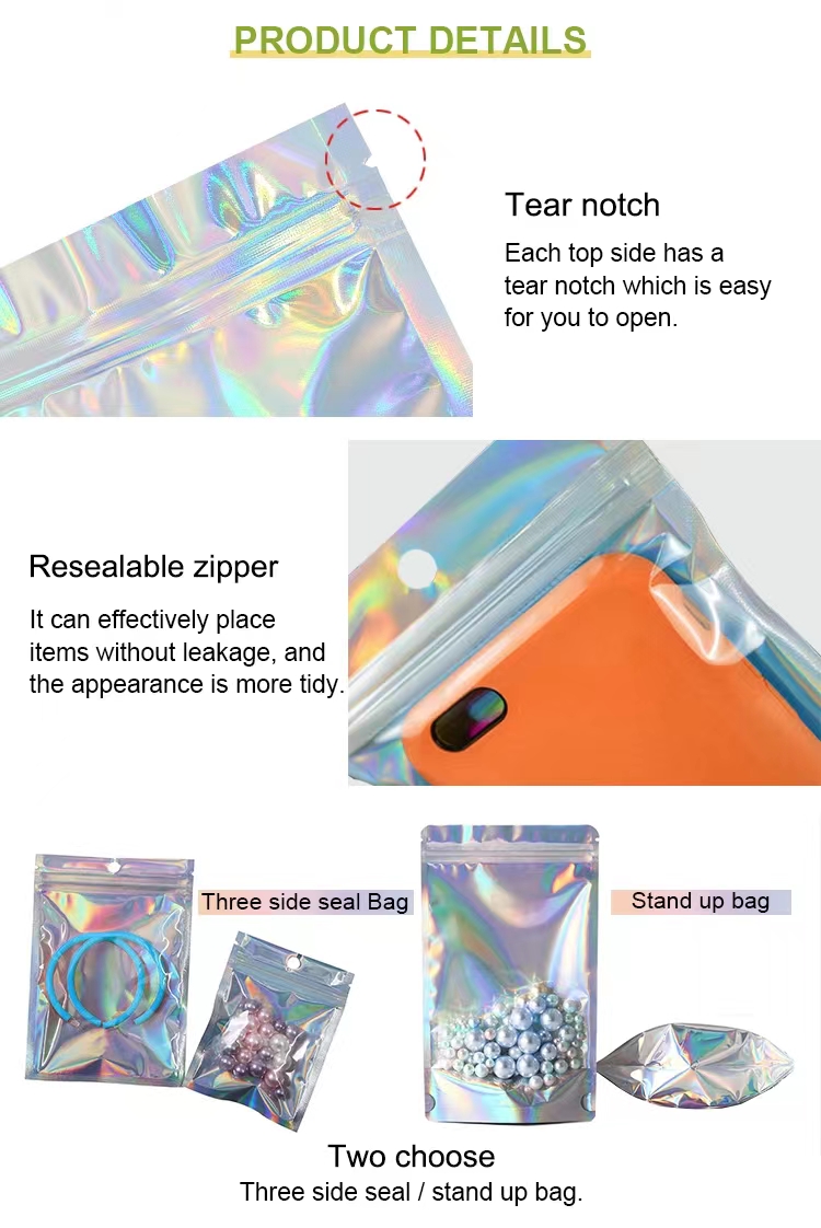 3 side sealed small holographic plastic laser printing zipper hologram bag6