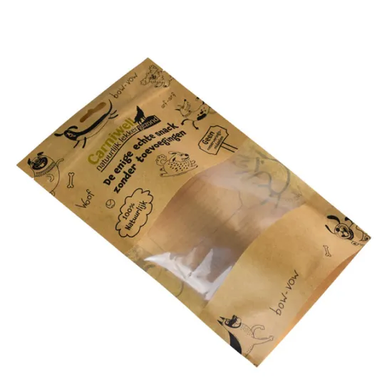 Compostable paper resealable zipper doypack pet food pouch