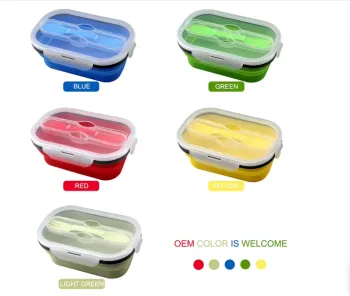 Kitchen Accessories Home and Kitchen Gadgets Foldable Lunch Box Collapsible Silicone Lunch Box with Spoon and Fork