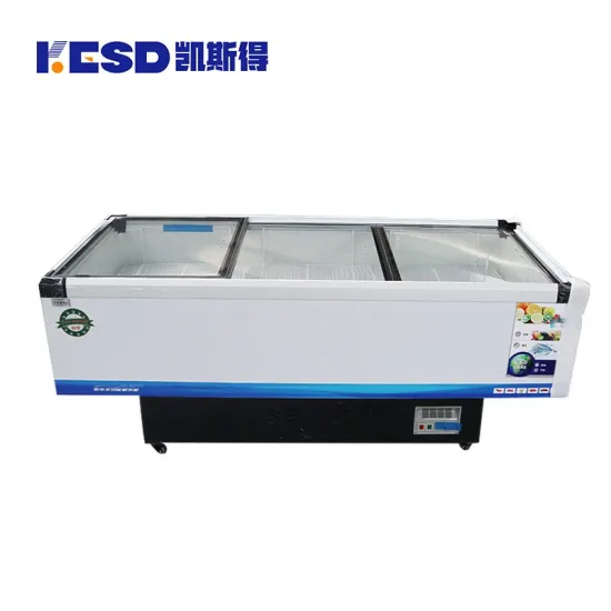 Degrees Celsius Commercial Seafood Display Freezer Supermarket Transparent Glass Island Cabinet Keep Fresh Frozen Storage