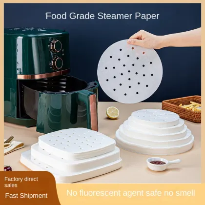 Round Air Fryer and Baking Steamer Paper: Perforated Parchment for Steaming Dim Sum and Other Foods