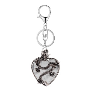 Clear Crystal Heart Antique Silver Dragon Gemstone Pendant (32x42mm) Keychain