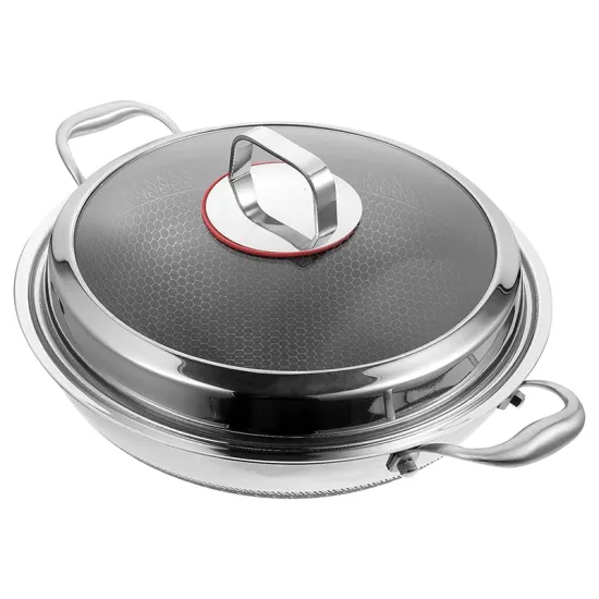 Honeycomb Binaural Fry Pan Stainless Steel Deep Frying Pan for Restaurants
