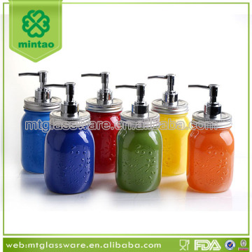 wholesale pump lid colorful glass mason jar soap dispenser